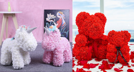 Oso de rosas 40cm y Unicornios de flores foam 40cm