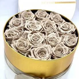 Rosas eternas en caja blanca corazon amor gold & red