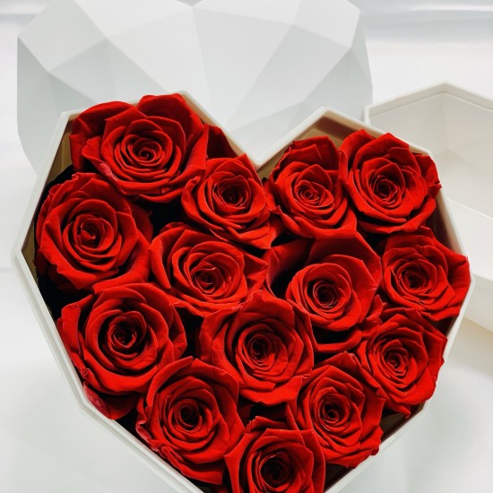 22 Rosas rosa eternas en caja forma corazón - Regalo Enamorados