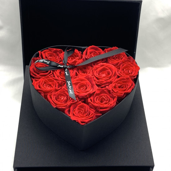 15 Rosas rojas preservadas en caja joyero - Flores Enamorados forma corazón