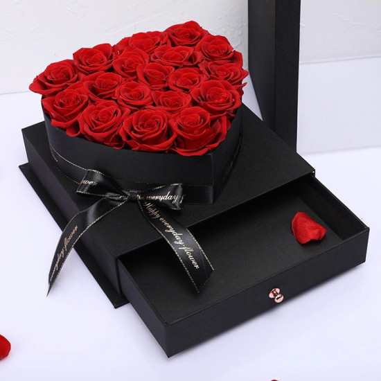15 Rosas rojas preservadas en caja joyero - Flores Enamorados