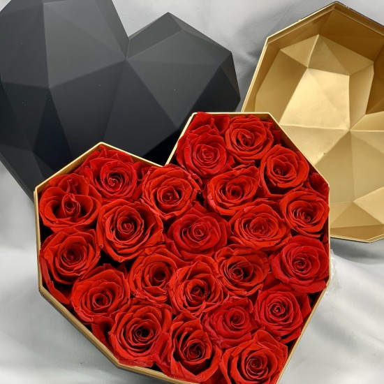 22 Rosas rosa eternas en caja forma corazón - Regalo Enamorados original