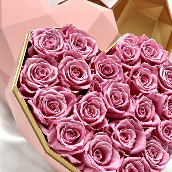 22 Rosas rosa eternas en caja forma corazón - Regalo Enamorados original,  Cajas En Forma De Corazón Para Flores