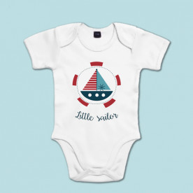 Body marinero de manga corta/larga de bebé 100% algodón con frase "Little Sailor"