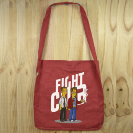 Bolso de tela "tote bag" de algodón orgánico reciclado con dibujo de El club de la lucha en versión los Simpsons