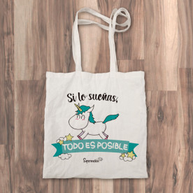 Bolso de tela "tote bag" con mensaje animoso