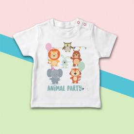 Camiseta para bebé con dibujo de fiesta animal original de manga corta