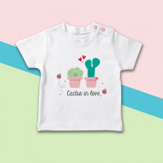 Camiseta para bebé con dibujo de cactus enamorados original de manga corta