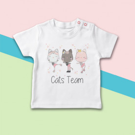 Camiseta para bebé de manga corta con dibujo de equipo de gatitas patinadoras 