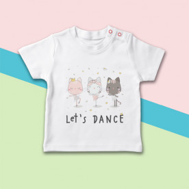 Camiseta para bebé de manga corta con dibujo de gatitas bailarinas