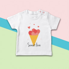 Camiseta manga corta de bebé con dibujo de helado de cucurucho con corazones