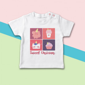 Camiseta manga corta de bebé con dibujo de unicornios dulces