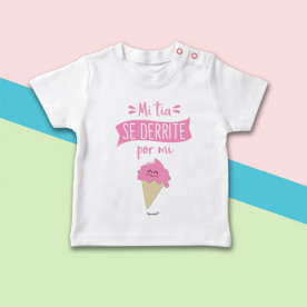 Camiseta manga corta de bebé con dibujo de helado. Regalo original para tías que se derriten por sus sobrinos.