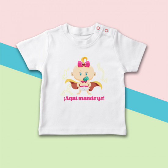 para bebé "Aquí mando yo" Supermolón - Tienda de camisetas recién nacidos