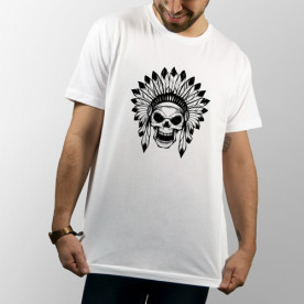 Camiseta para chico y chica de manga corta y de color blanco con dibujo de calavera india