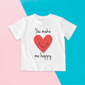 Camiseta para niña y niño de manga corta con corazón sonriente