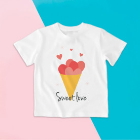 Camiseta para niño y niña de manga corta con diseño de helado de cucurucho con corazones