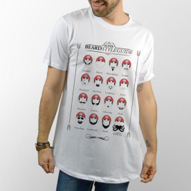 Camiseta unisex blanca de manga corta con guia de los estilos de barba de Mario Bros.