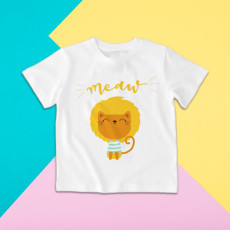 Camiseta para niño y niña de manga corta con dibujo de león gatuno
