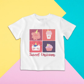 Camiseta para niño y niña de manga corta con diseño dulce de unicornios