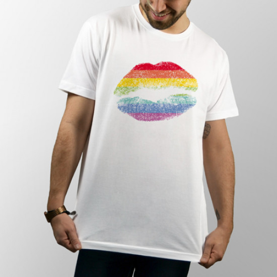 Camiseta unisex de manga corta con beso del color arcoiris