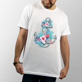 Camiseta unisex de manga corta con dibujo de ancla, ideal para el verano