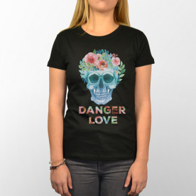 Camiseta para chica de manga corta con dibujo de calavera con flores