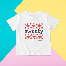 Camiseta para niño y para niña de manga corta con dibujo de melones muy muy dulces