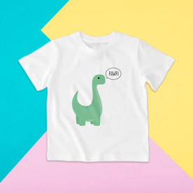Camiseta para niño y para niña de manga corta con dibujo de dinosaurio "Rawr!"