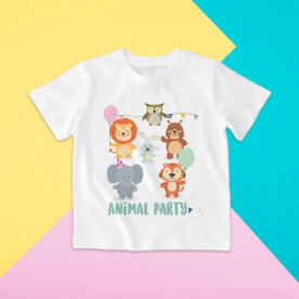 Camiseta para niña y niño de manga corta con dibujo de fiesta animal