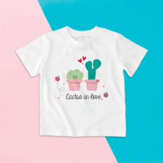 Camiseta para niña y niño de manga corta con dibujo de cactus enamorados