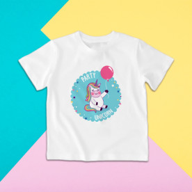 Camiseta para niña y niño de manga corta con dibujo de unicornio de fiesta