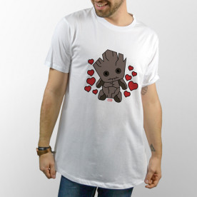 Camiseta blanca unisex de manga corta con dibujo de Baby Groot de los Guardianes de la Galaxia