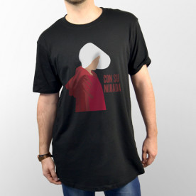 Camiseta unisex negra con la silueta de la criada June de la serie "The handmaid's tale"