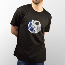 Divertida camiseta con los personajes de star Wars R2-D2 y BB-8 formando el símbolo del Ying y Yang