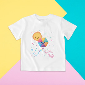 Camiseta para niña y niño de manga corta con dibujo de cometa y sol para el verano
