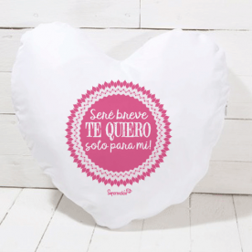 Cojín de algodón color natural en forma de corazón con frase romántica (RELLENO INCLUIDO)