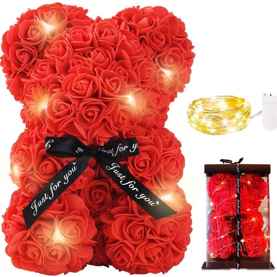 12 Regalo del Día de San Valentín, rosa roja de 25cm, oso de peluche, flor  rosa, decoración Artificial, regalos de Navidad, regalo de San Valentín