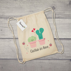 Saco de tela con dibujo de cactus enamorados