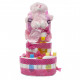 Tarta de pañales para niña de 3 pisos de color rosa con pañales Dodot sensitive talla 2