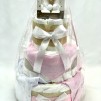 Tarta de 3 pisos para reci&eacute;n nacido con ropa beb&eacute; ROSA y BLANCA y patucos a conjunto