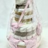 Tarta de 3 pisos para reci&eacute;n nacido con ropa beb&eacute; ROSA y BLANCA y patucos a conjunto