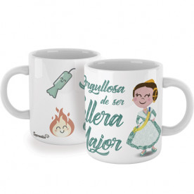 Taza  personalizada con mensaje divertido para las falleras mayores.