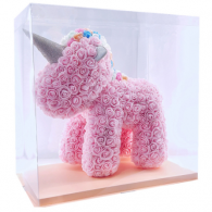 Unicornio de rosas foam 40cm con caja de regalo incluida.